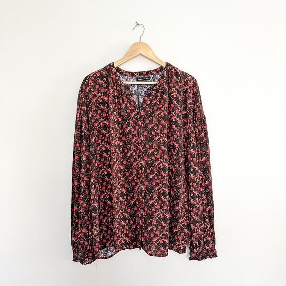 Something Navy Long Sleeve Floral Easy Volume Top Red Black - Picture 1 of 10